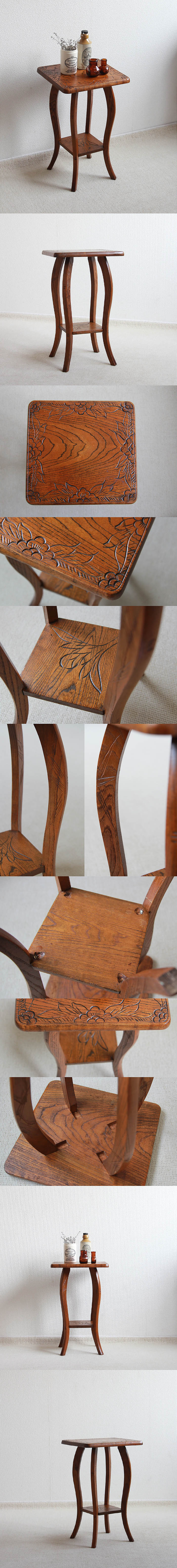 イギリス アンティーク サイドテーブル オーク材 飾り台 花台 家具