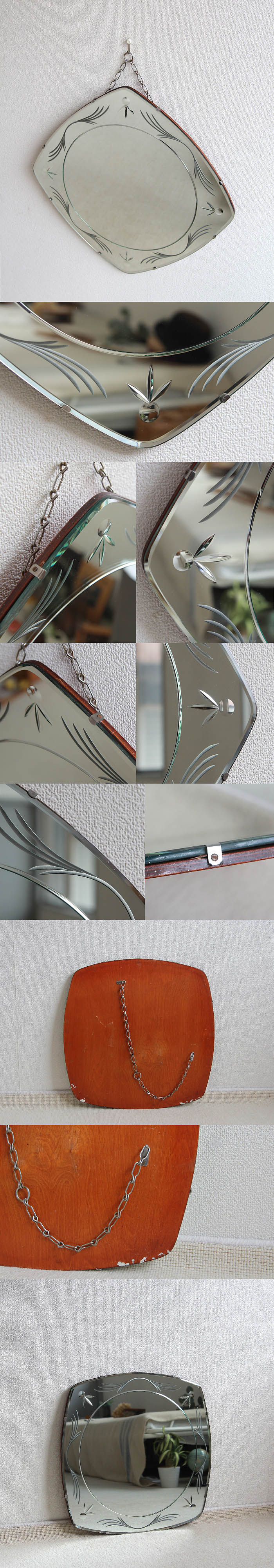 イギリス アンティーク ウォールミラー 壁掛け鏡 アールデコ インテリア雑貨「カットガラス」K-159