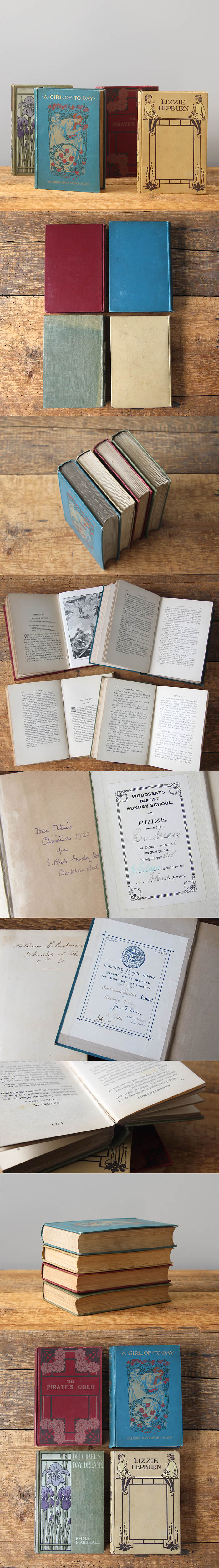 イギリス アンティークブック 4冊セット 古書 インテリア雑貨 洋書 ディスプレイ 店舗什器 K-292