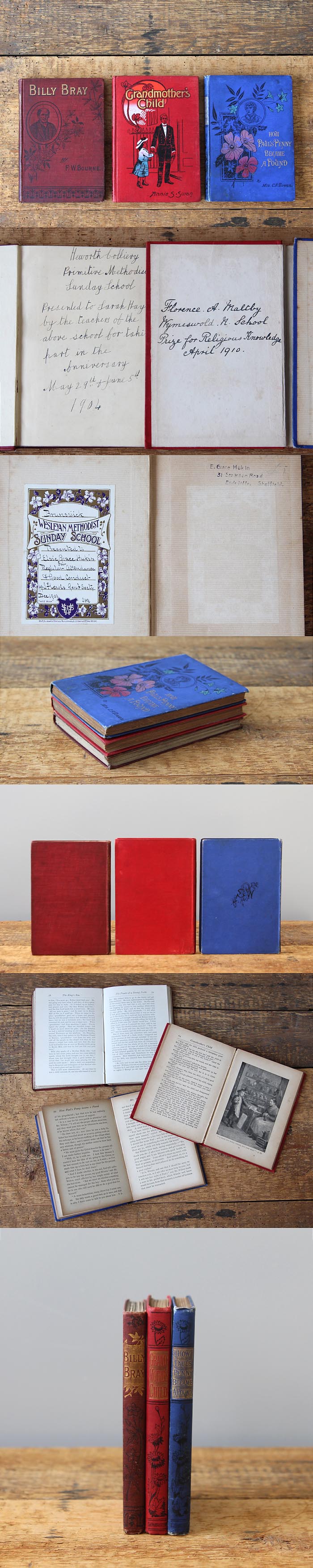 イギリス アンティークブック3冊セット 古書 インテリア雑貨 洋書 ディスプレイ 店舗什器 K-410