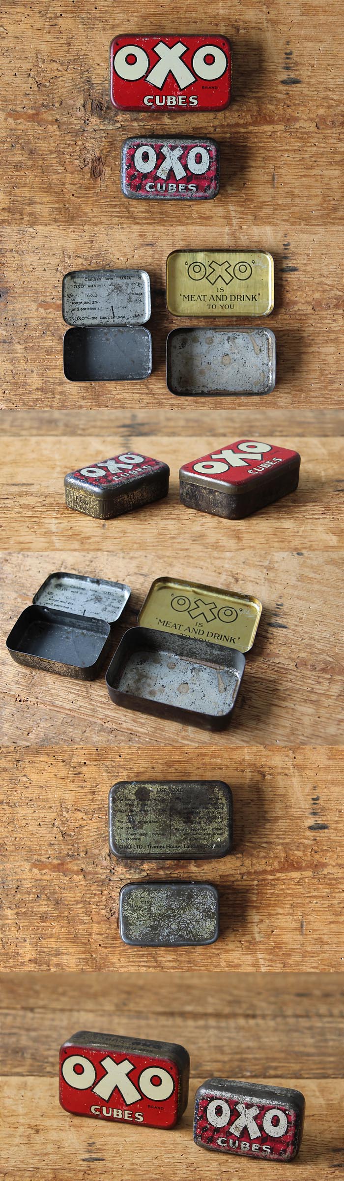 イギリス アンティーク OXO Cubes オクソ缶ペア TIN缶 2個セット インテリア 雑貨 店舗什器 K-421