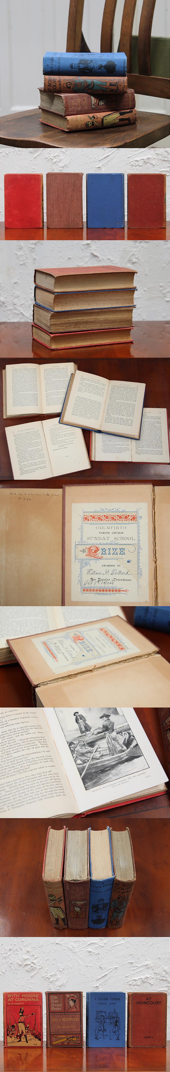 イギリス アンティークブック4冊 「with moore at corunna」 洋書 インテリア 雑貨 ディスプレイ 店舗什器 K-451