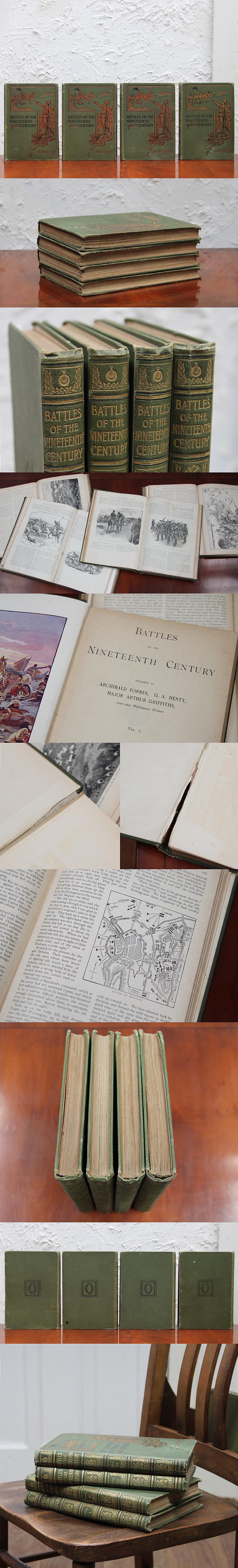 イギリス アンティークブック4冊 「battles of the nineteenth century」 洋書 インテリア 雑貨 店舗什器 K-452