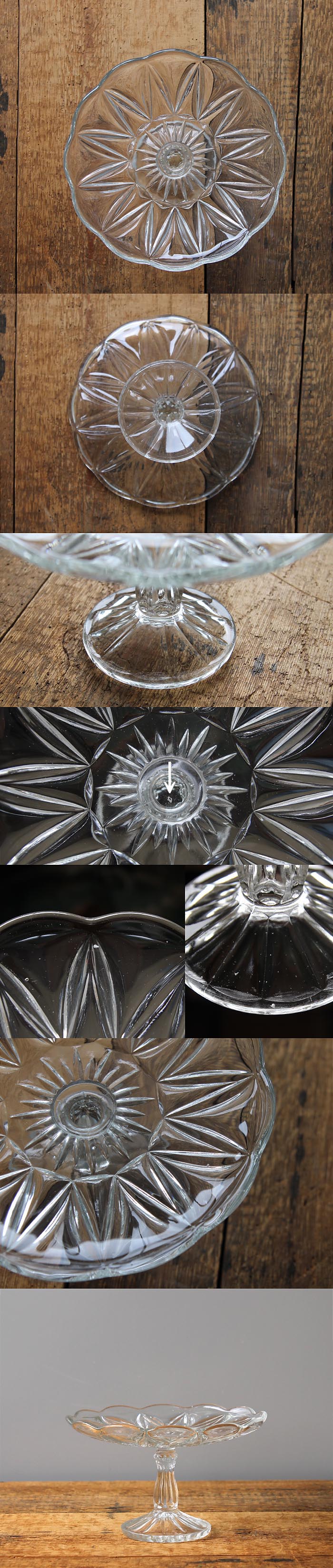 イギリス アンティーク ガラスケーキスタンド コンポート皿 プレスガラス インテリア 雑貨 店舗什器 K-488