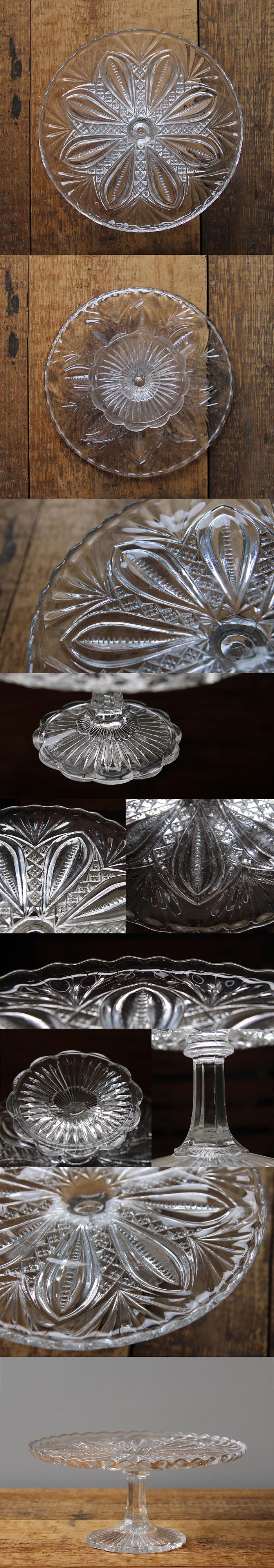 イギリス アンティーク ガラスケーキスタンド コンポート皿 プレスガラス インテリア 雑貨 店舗什器 K-489