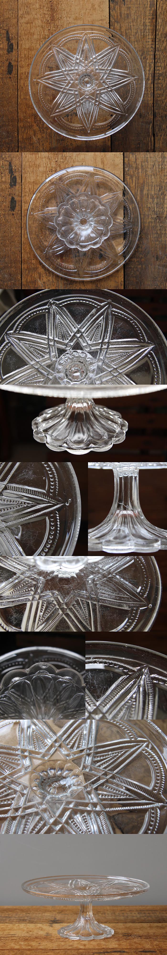 イギリス アンティーク ガラスケーキスタンド コンポート皿 プレスガラス インテリア 雑貨 店舗什器 K-490