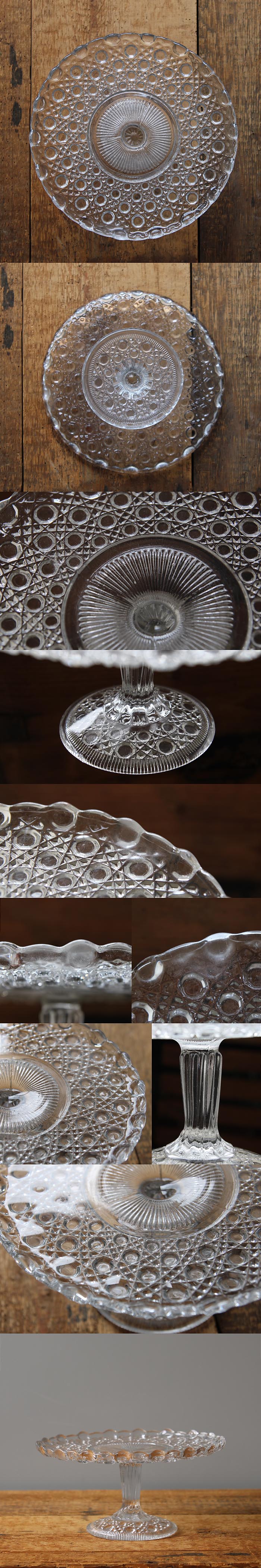 イギリス アンティーク ガラスケーキスタンド コンポート皿 プレスガラス インテリア 雑貨 店舗什器 K-491