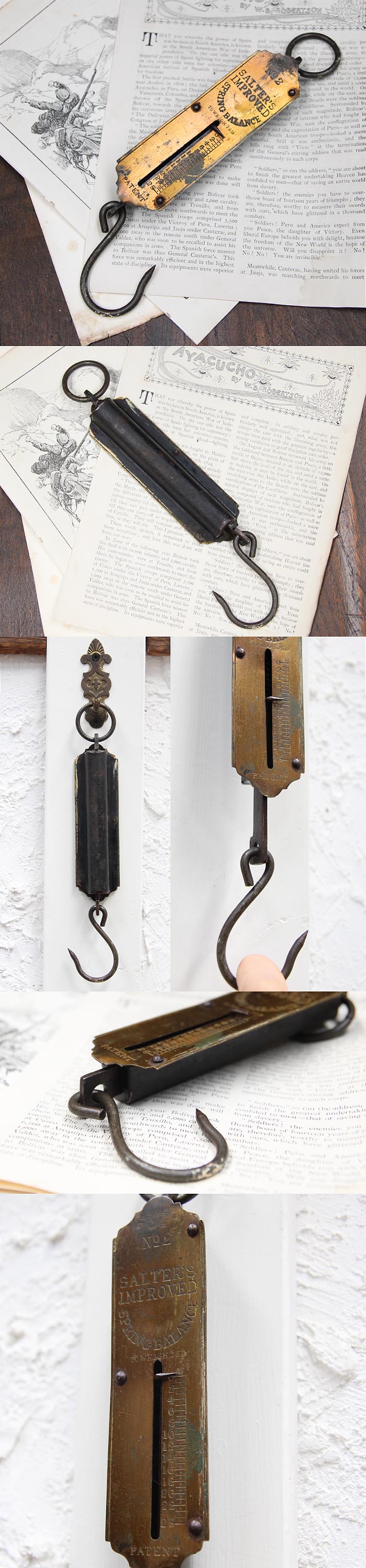 イギリス アンティーク SALTER社 スプリングバランス 吊りはかり 真鍮 ソルター 量り K-721