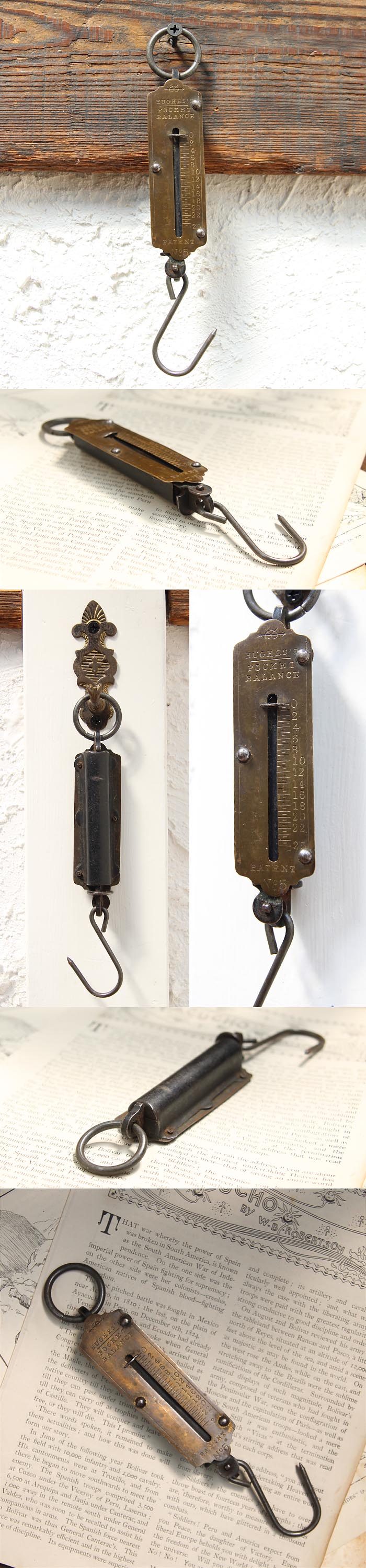 イギリス アンティーク HUGHES'S ポケットバランス 吊り秤 インテリア 店舗什器 ディスプレイ ビンテージ 雑貨 K-758