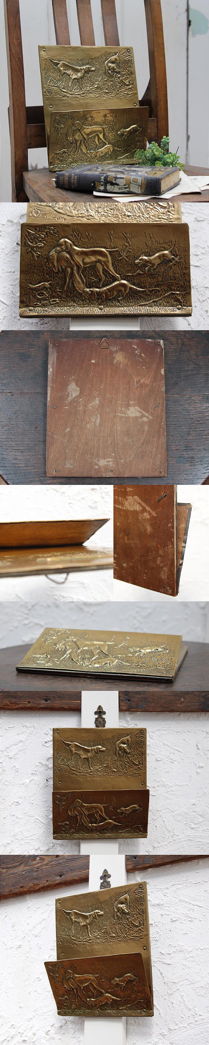 イギリス アンティーク 壁掛けレターラック 真鍮 ブラス インテリア 店舗什器 ディスプレイ ビンテージ 雑貨 K-798