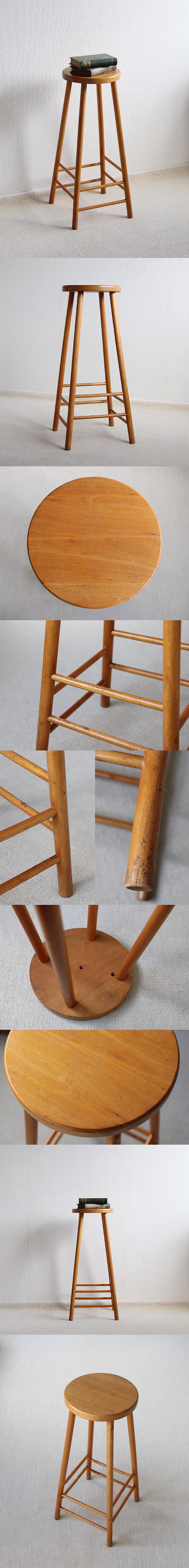 イギリス アンティーク ハイスツール 木製椅子 丸型 カントリー 花台 インテリア 家具 店舗什器「飾り台にも」K-950