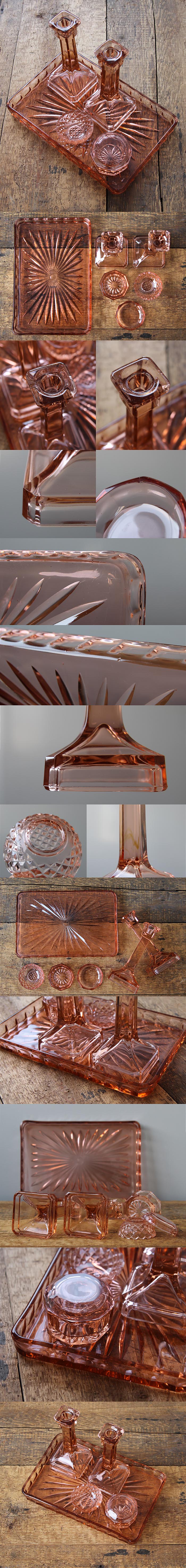 イギリス アンティーク ガラスドレッシングセット キャンドルスタンド インテリア 雑貨「トリンケットセット」K-953