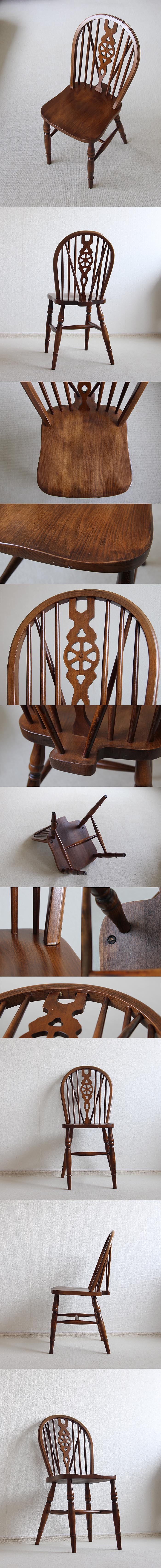 イギリス アンティーク調 ホイールバックチェア 木製椅子 車輪 インテリア 家具 店舗什器「ウィンザーチェア」K-967