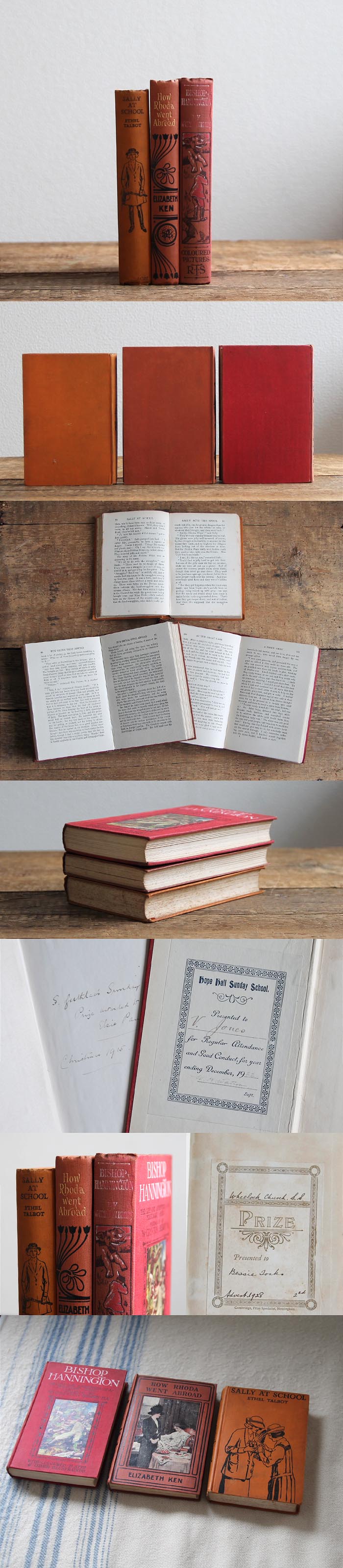 イギリス アンティーク ブック3冊セット/古本/古書/洋書/インテリア雑貨/書籍/ディスプレイ『HOW RHODA WENT ABROAD』M-110