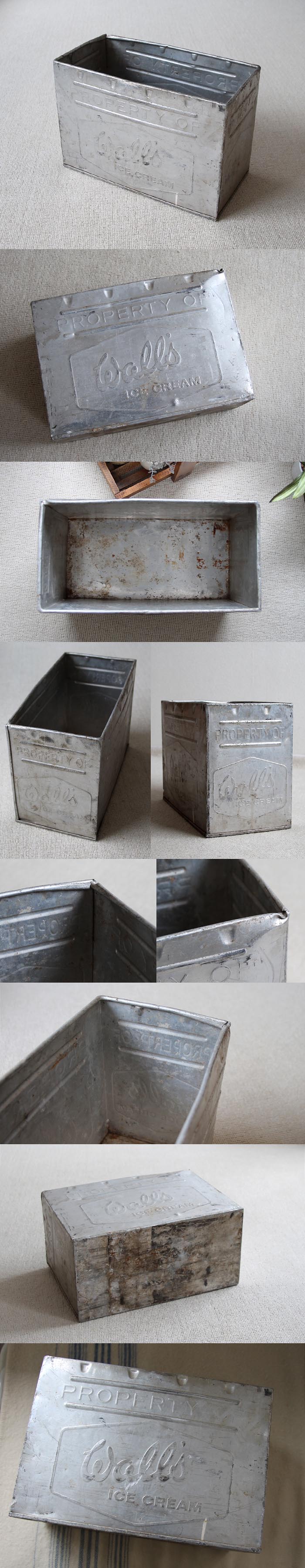 イギリス アンティーク Wall's アイスクリームコンテナ/アルミ製ボックス/収納箱/雑貨【エンボスロゴが可愛いBOX】M-859