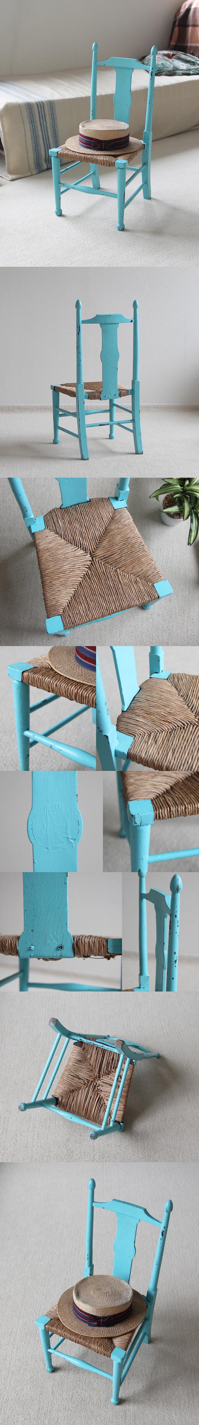 アンティーク ペイントチャイルドチェア/イギリス/家具【ラッシュシートの子供椅子】N-131