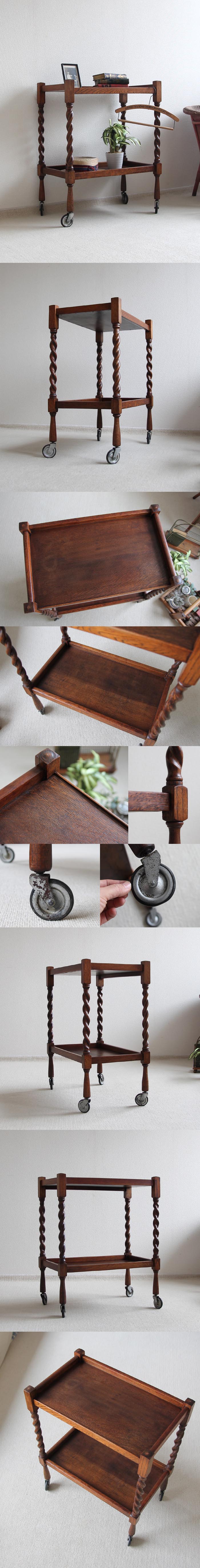 イギリス アンティーク キッチンワゴン/オーク家具/トロリー【ツイストレッグが美しいワゴン】N-505