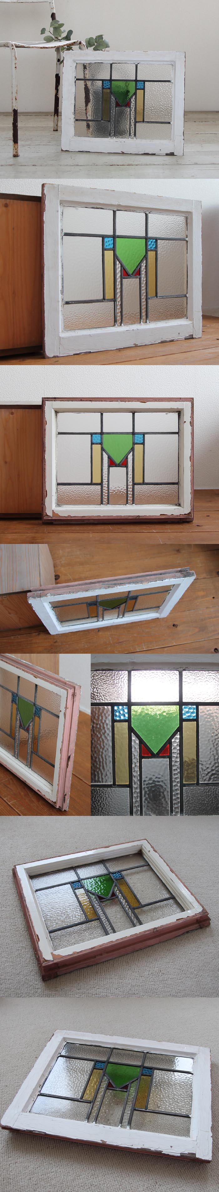 イギリス アンティーク ステンドグラス/木枠/ガラス窓/採光/フレーム
