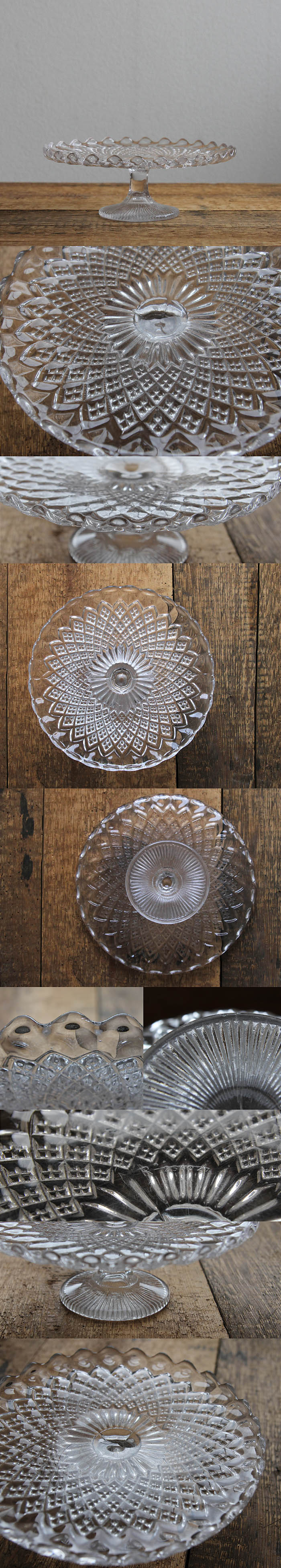 イギリス アンティーク ガラスケーキスタンド コンポート皿 食器 インテリア雑貨「プレスガラス」P-022