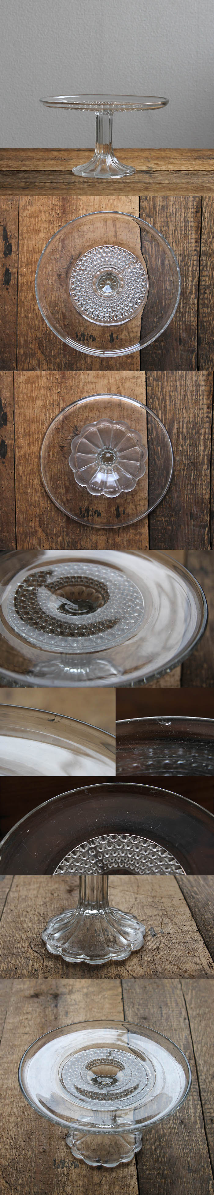 イギリス アンティーク ガラスケーキスタンド コンポート皿 食器 インテリア雑貨「プレスガラス」P-023