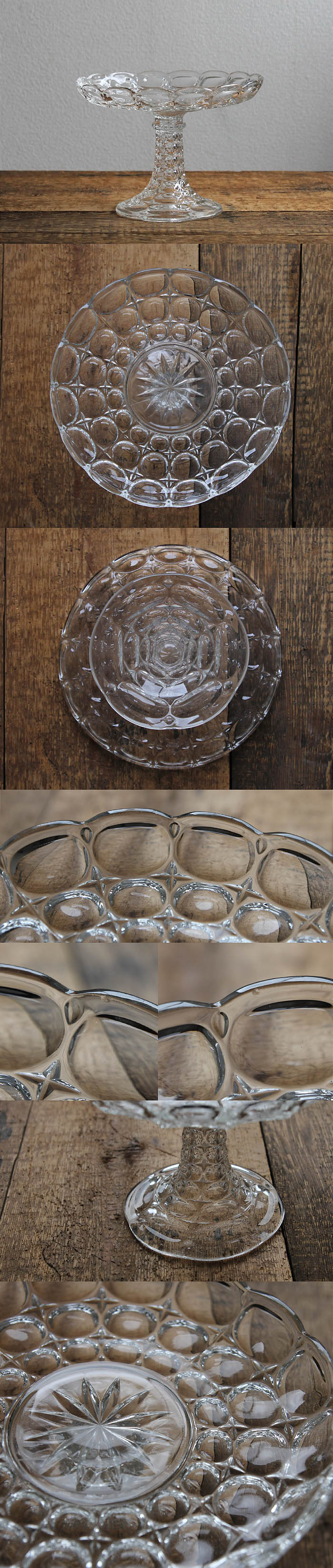 イギリス アンティーク ガラスケーキスタンド コンポート皿 食器 インテリア雑貨「プレスガラス」P-024