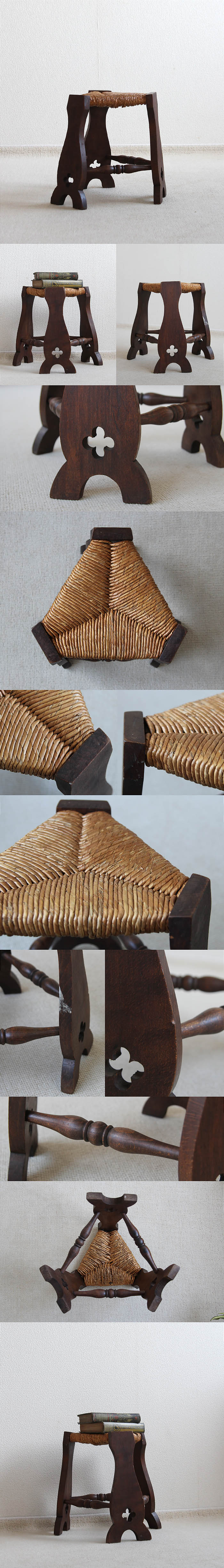 イギリス アンティーク ラッシュシート スツール イグサ 木製椅子 家具「編み込みシート」P-047