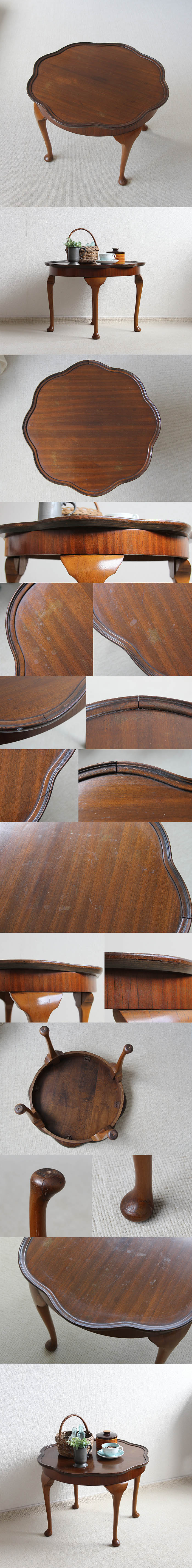 イギリス アンティーク 猫脚コーヒーテーブル マホガニー クイーンアン 家具「カブリオールレッグ」P-071