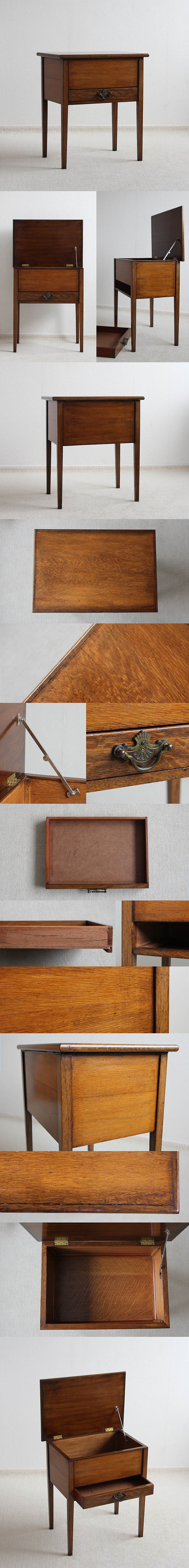 イギリス アンティーク調 ドロワー付きサイドテーブル 木製 裁縫箱 家具「収納ボックス」P-072