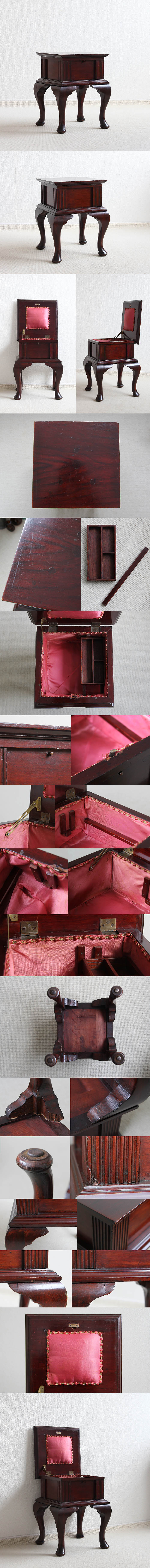 イギリス アンティーク ソーイングボックス 裁縫箱 テーブル 収納家具「おしゃれな猫脚」P-128