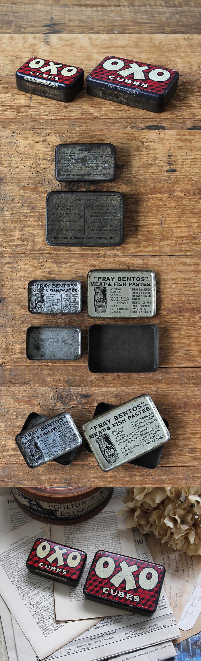イギリス アンティーク オクソ缶2個セット TIN ティン ブリキ インテリア雑貨「OXO Cubes」P-196