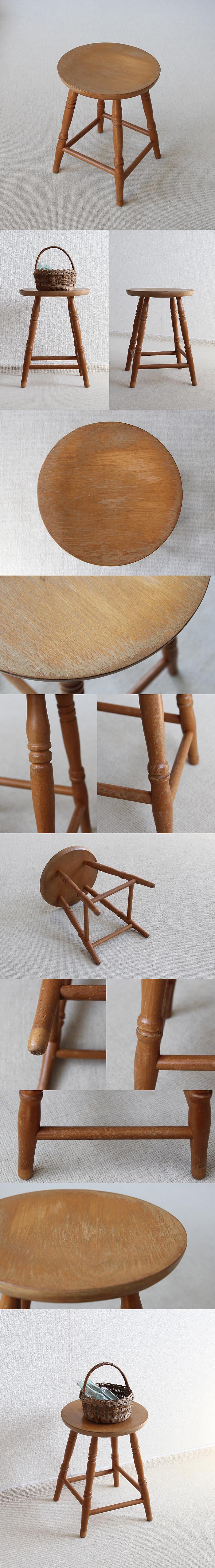 イギリス ヴィンテージ ウッドスツール 椅子 カントリー 丸スツール 家具「飾り台にも」P-205