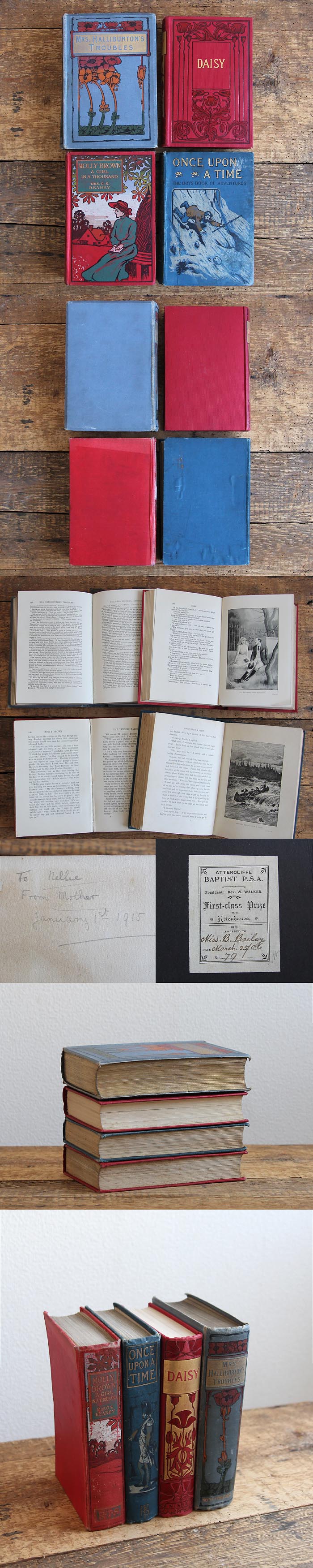 イギリス アンティークブック 4冊セット 古書 インテリア雑貨 洋書 ディスプレイ「雰囲気パーフェクト」P-214