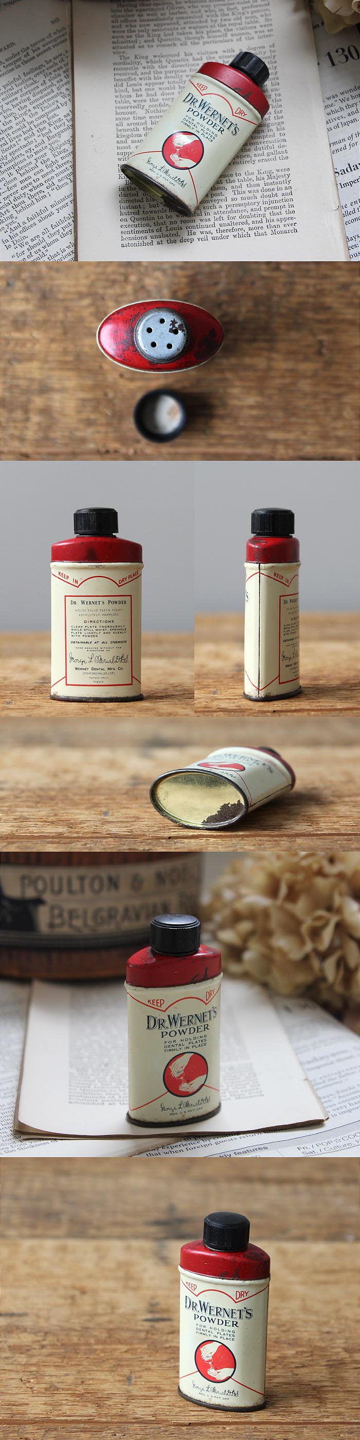 イギリス アンティーク缶 TIN ブリキ缶 小さな雑貨 ディスプレイ「WERNET'S POWDER」P-237