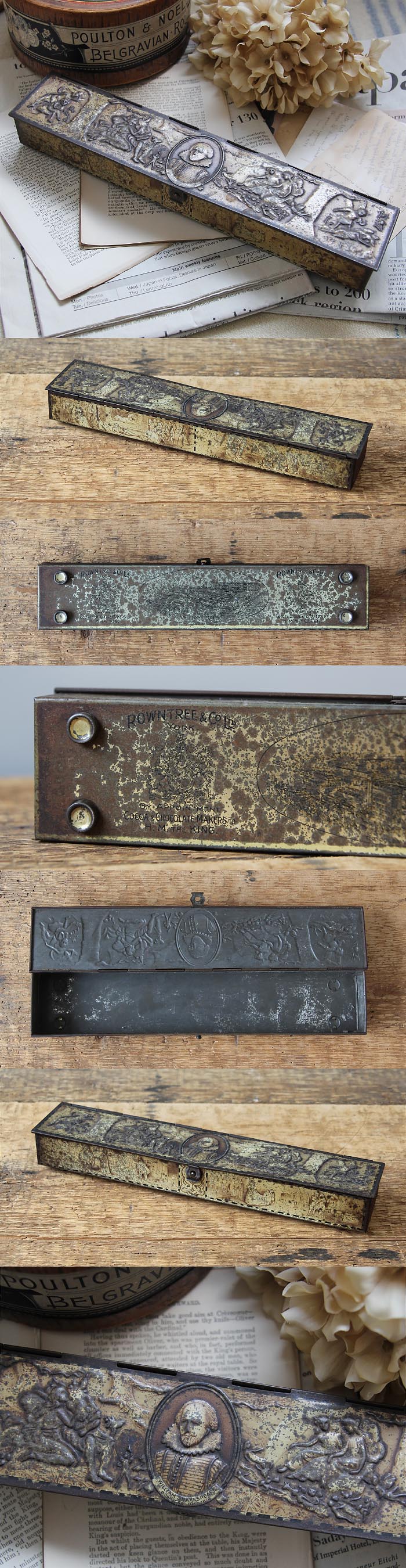 イギリス アンティーク チョコレート缶 ブリキ TIN お菓子缶 インテリア雑貨「ROWNTREE」P-249