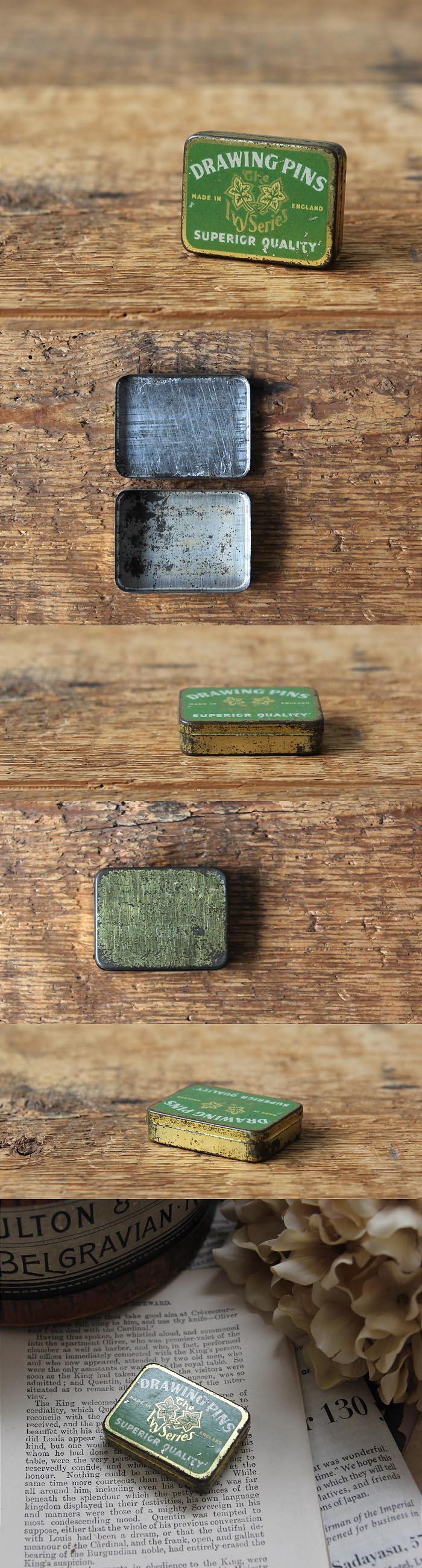 イギリス アンティーク ミニ缶 ブリキ 画鋲 インテリア雑貨「DRAWING PINS TIN缶」P-259