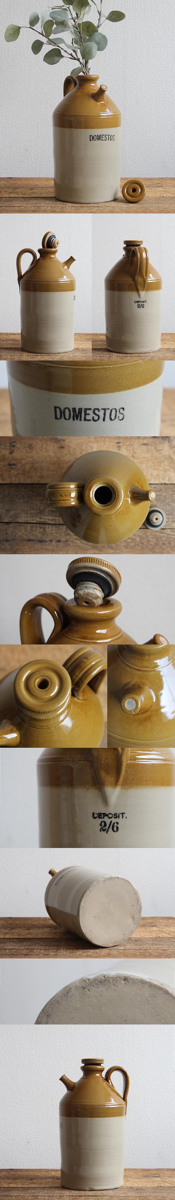 イギリス アンティーク 陶器ボトル domestos 容器 インテリア雑貨「フラワーベースにも」P-291