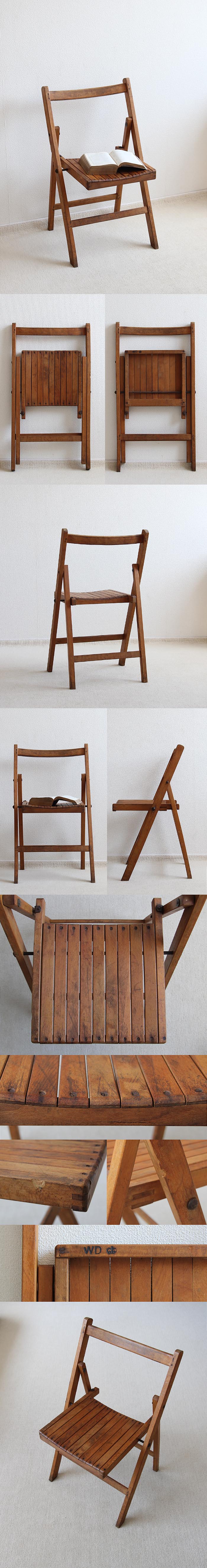 イギリス アンティーク フォールディングチェア 古木 木製 インテリア 家具「折りたたみ椅子」P-371