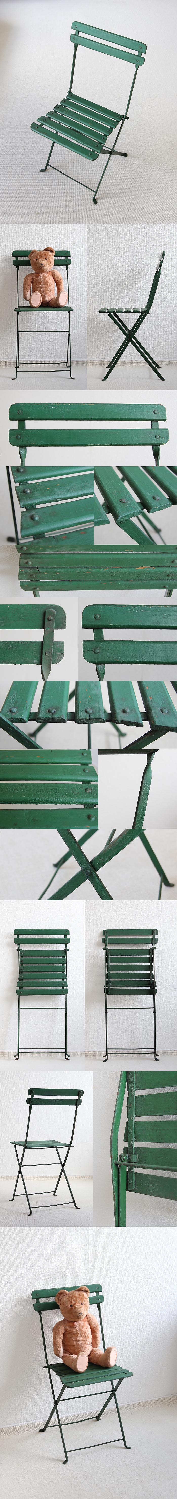 フランス アンティーク フォールディングチェア 木製椅子 折りたたみ式 ペイント家具「ガーデンチェア」P-379