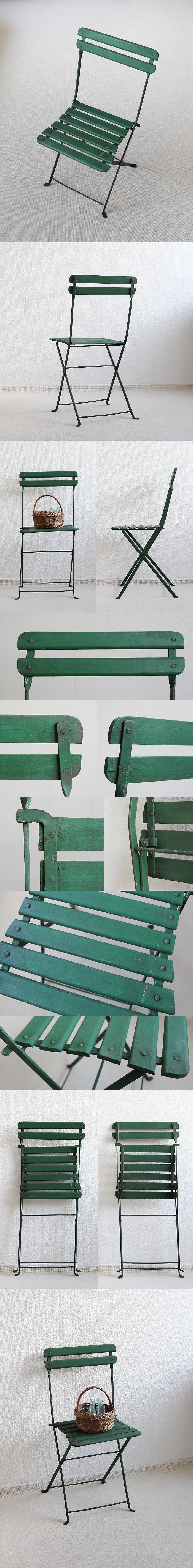 フランス アンティーク フォールディングチェア 木製椅子 折りたたみ式 ペイント家具「ガーデンチェア」P-380