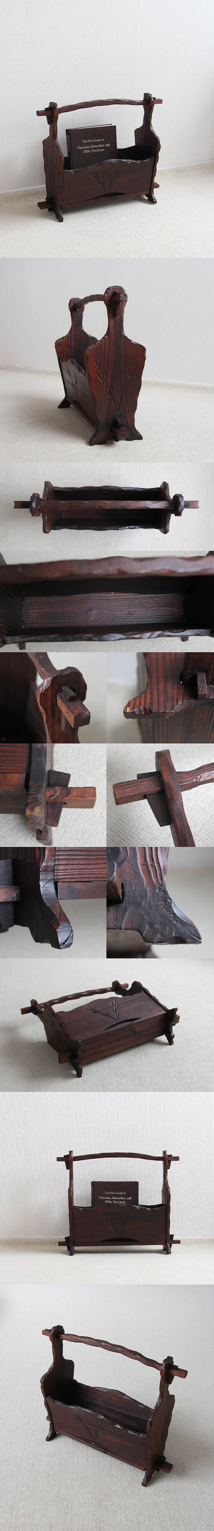 イギリス アンティーク調 マガジンラック 木製 持ち手付き 店舗什器 「小さな家具」P-962