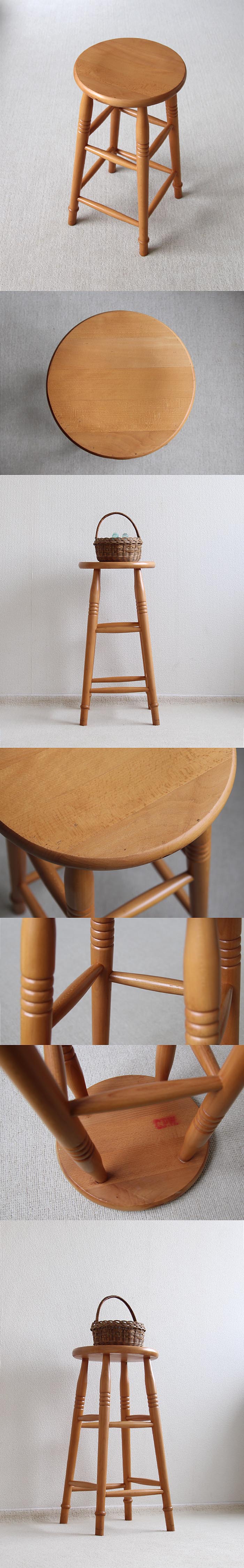 イギリス アンティーク調 ハイスツール カウンターチェア 木製椅子 インテリア 家具 店舗什器「丸スツール」Q-003