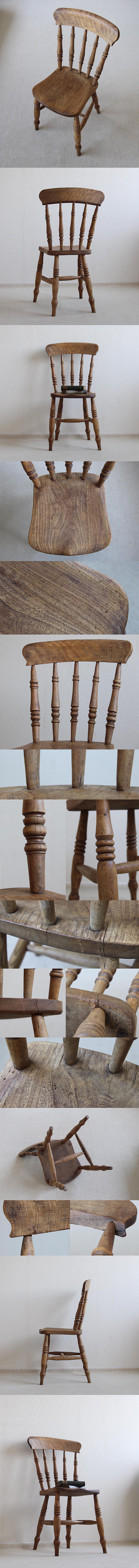 イギリス アンティーク キッチンチェア 古木 椅子 無垢材 インテリア カントリー 家具 店舗什器「一枚板座面」Q-006