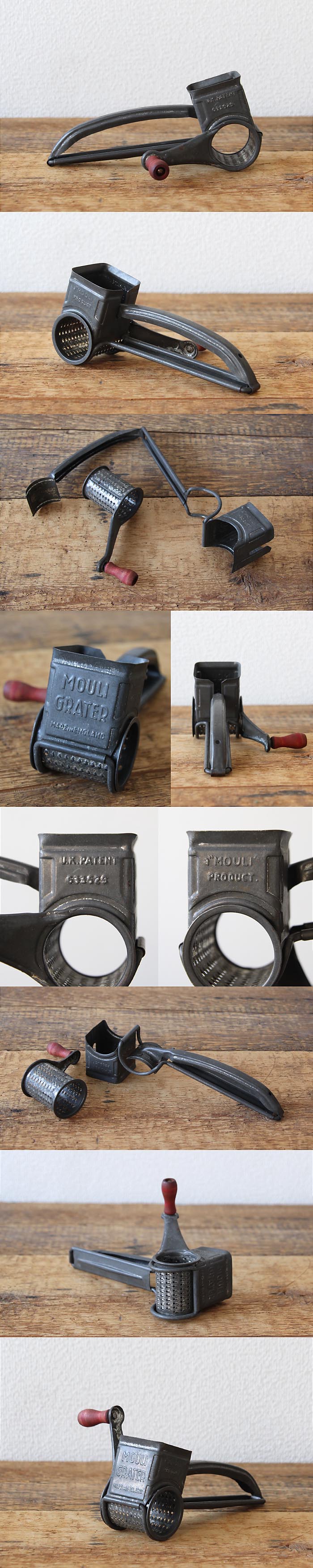イギリス アンティーク ムーリ（Mouli）チーズグレーター キッチンツール 調理器具 店舗什器「回転式おろし器」Q-009