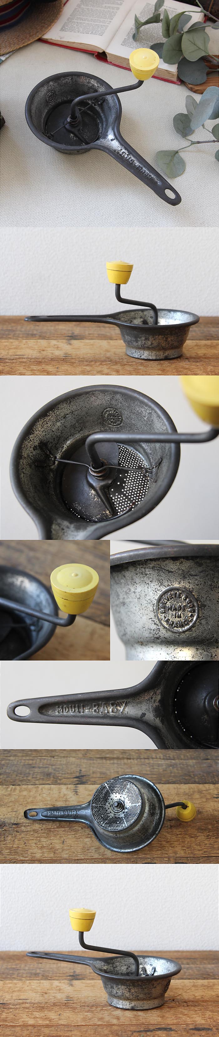 フランス アンティーク ムーリ（Mouli）フードミル インテリア キッチンツール 調理器具  店舗什器「裏ごし器」Q-010
