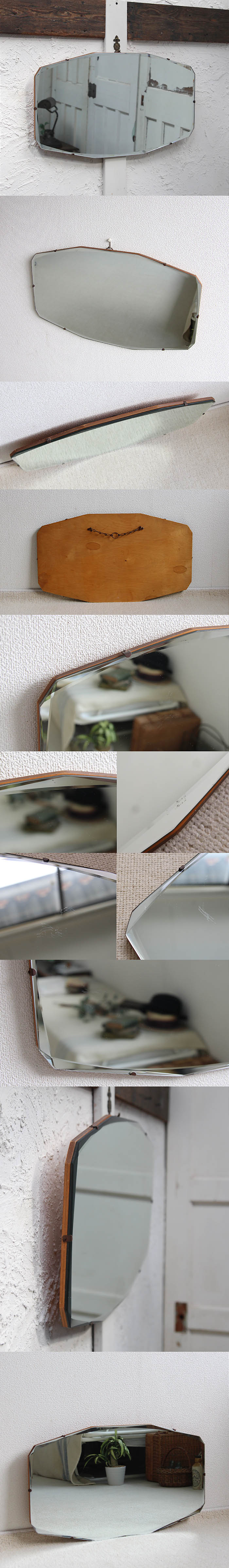 イギリス アンティーク ウォールミラー 壁掛け鏡 アールデコ インテリア ディスプレイ 店舗什器「カットガラス」Q-080