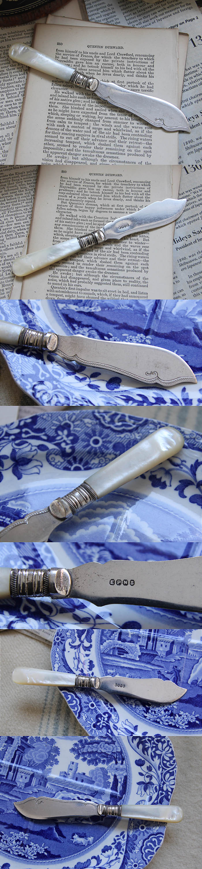 イギリス アンティーク バターナイフ マザーオブパール（白蝶貝）カトラリー「シルバープレート/銀メッキ」Q-081