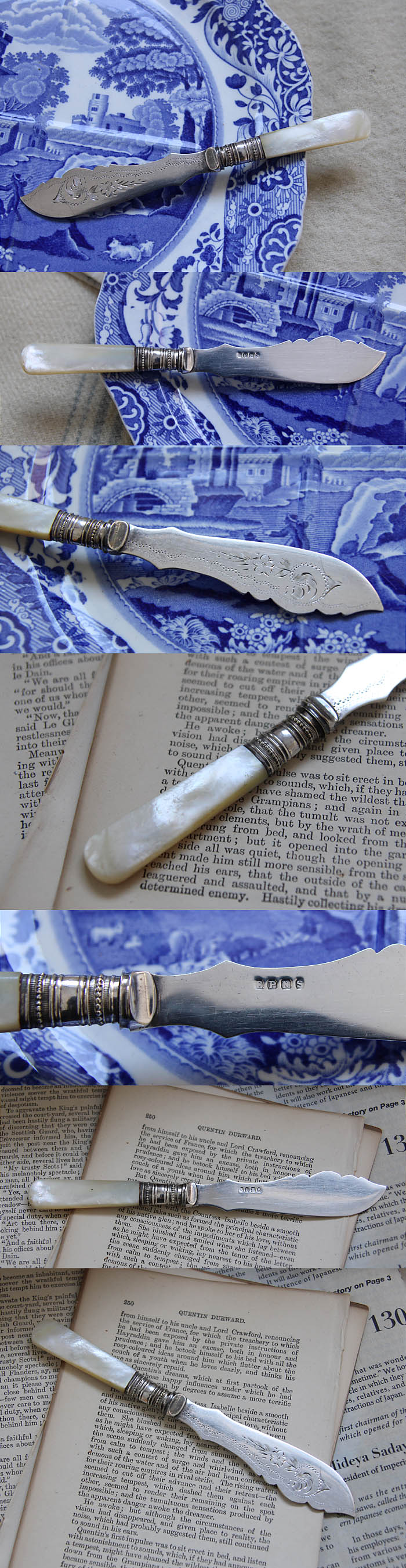 イギリス アンティーク バターナイフ マザーオブパール（白蝶貝）カトラリー「シルバープレート/銀メッキ」Q-082