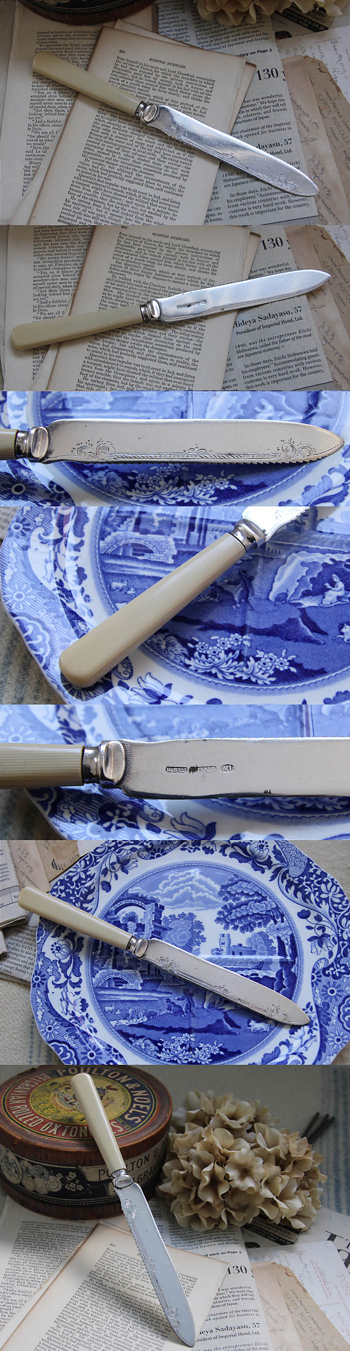 イギリス アンティーク ケーキナイフ 樹脂ハンドル フェイクボーン カトラリー「シルバープレート/銀メッキ」Q-083