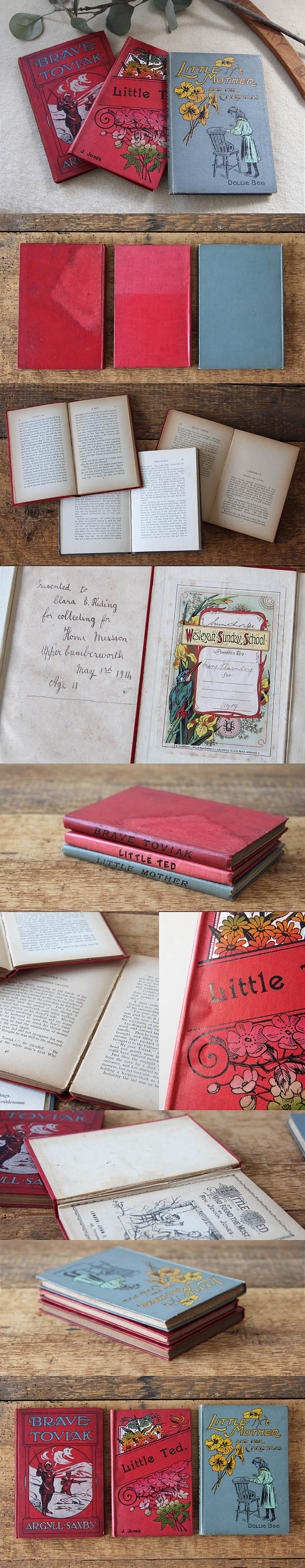 イギリス アンティークブック3冊 古本 洋書 児童書 ディスプレイ インテリア 雑貨 店舗什器「Brave Toviak」Q-092