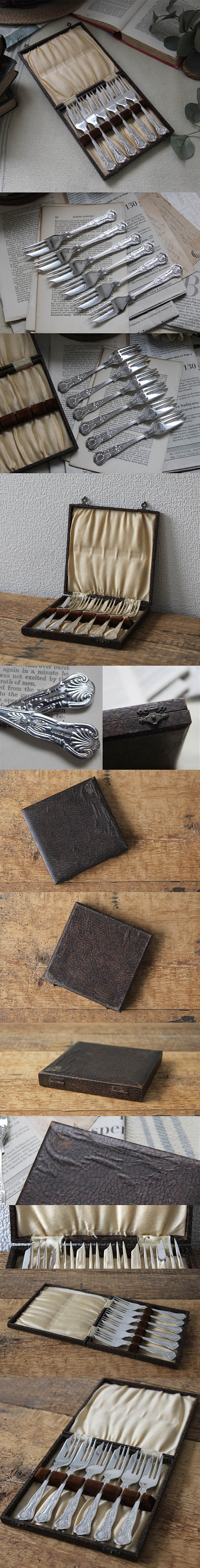 イギリス アンティーク シルバープレート デザートフォーク6本セット カトラリー ディスプレイ 店舗什器「銀メッキ」Q-097